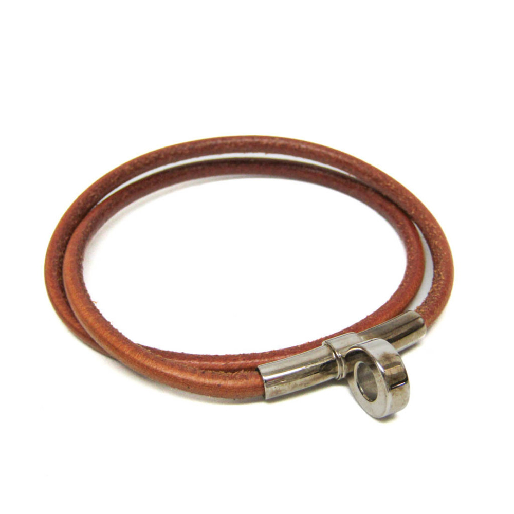 HERMES Silver Leather Bracelet